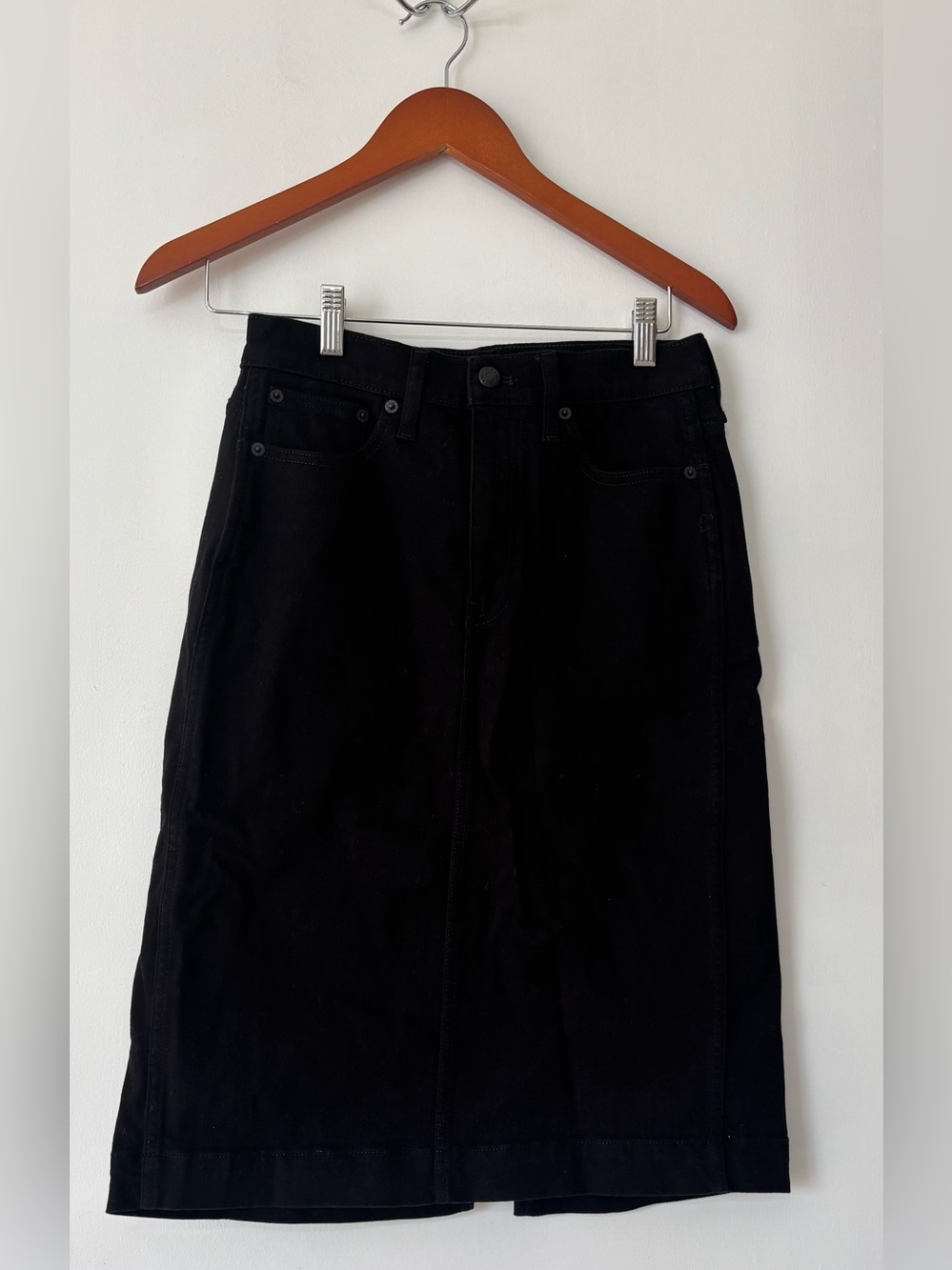 J. Crew Factory Women Black Cotton Blend Denim Midi Skirt Size 2